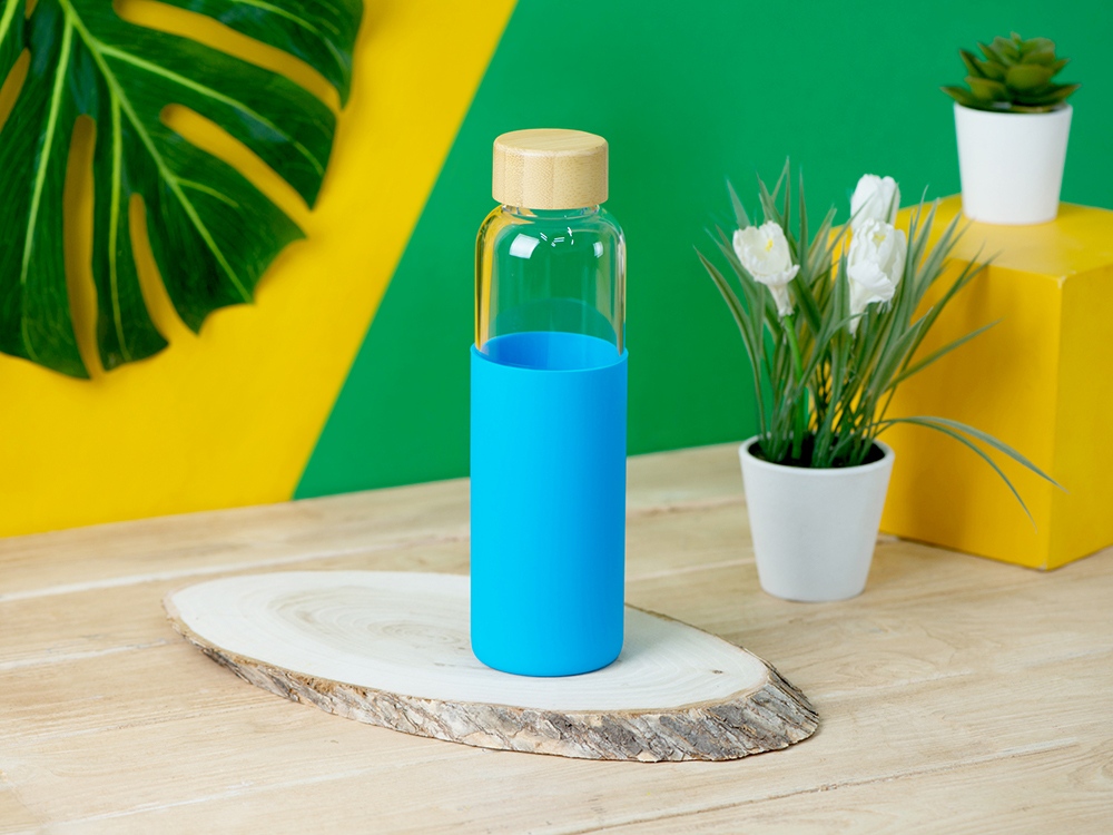 Бутылка для воды стеклянная Refine, в чехле, 550 мл, голубой-7
