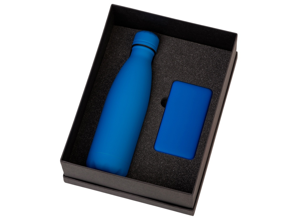 Подарочный набор с термобутылкой и повербанком С2, синий-1