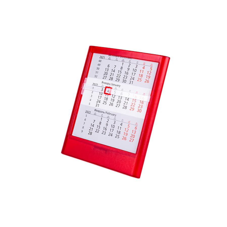 Календарь настольный на 2 года ; прозрачно-красный; 12,5х16 см; пластик; тампопечать, шелкография, ярко-красный-1