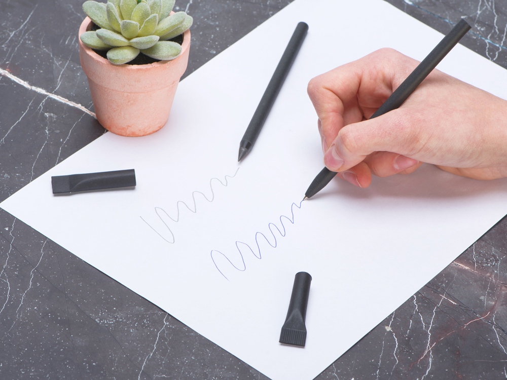 Набор из ручки и вечного карандаша из переработанной бумаги Recycled Duo, черный-5