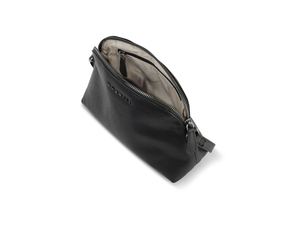 Сумка наплечная женская BUGATTI Bella, чёрная, воловья кожа/полиэстер, 23х8х17 см-4