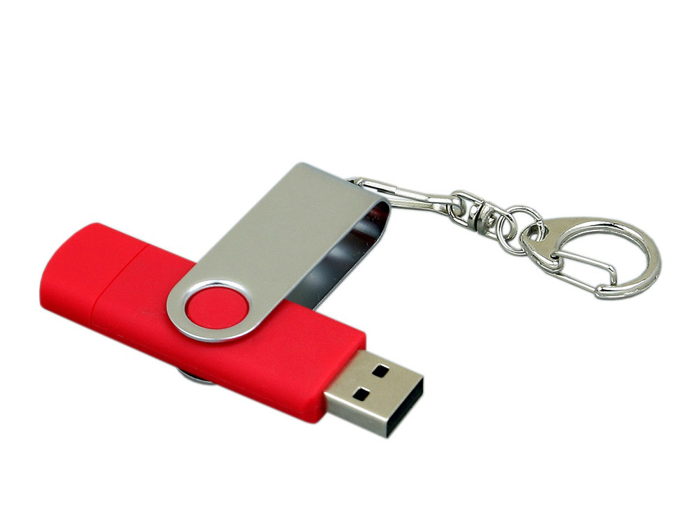 Флешка с  поворотным механизмом, c дополнительным разъемом Micro USB, 64 Гб, красный-2
