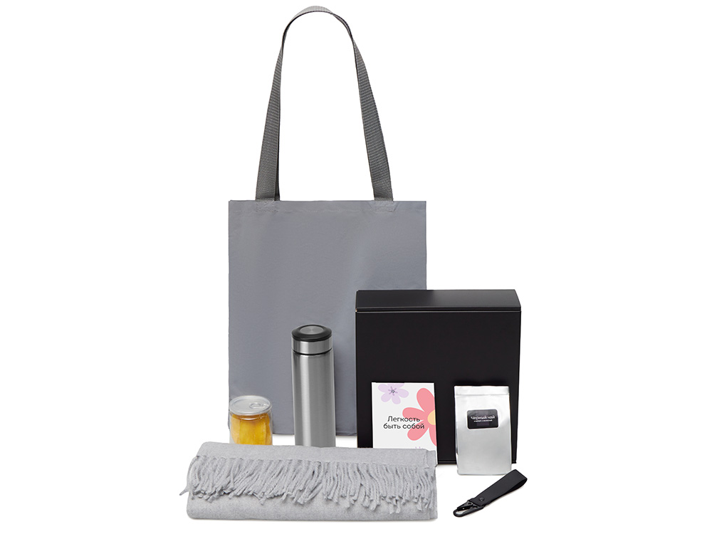 Подарочный набор Re:f. Walk с палантином, шоппером и термосом, серый-1