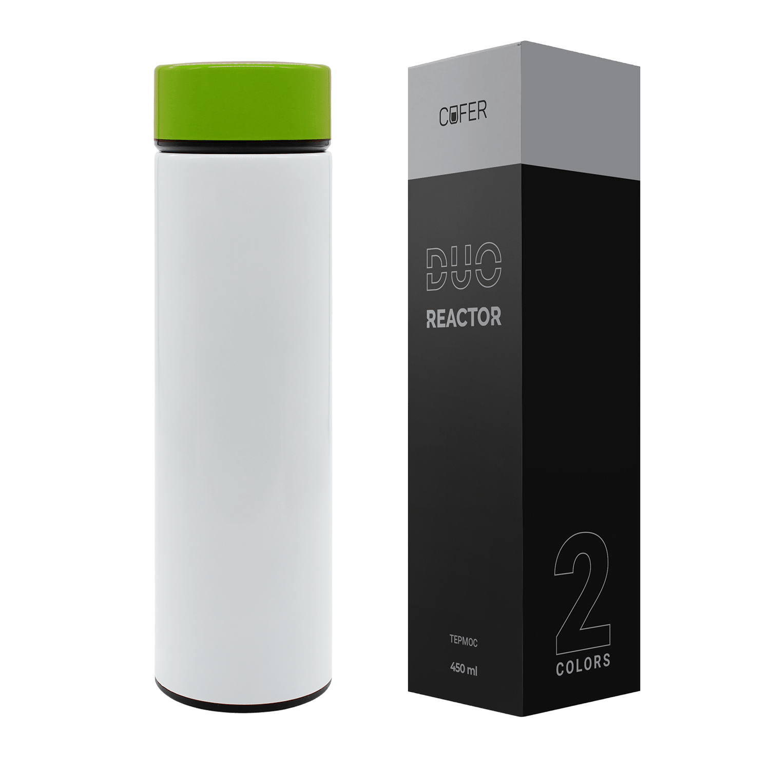 Термос Reactor duo white с датчиком температуры (белый с салатовым)-2