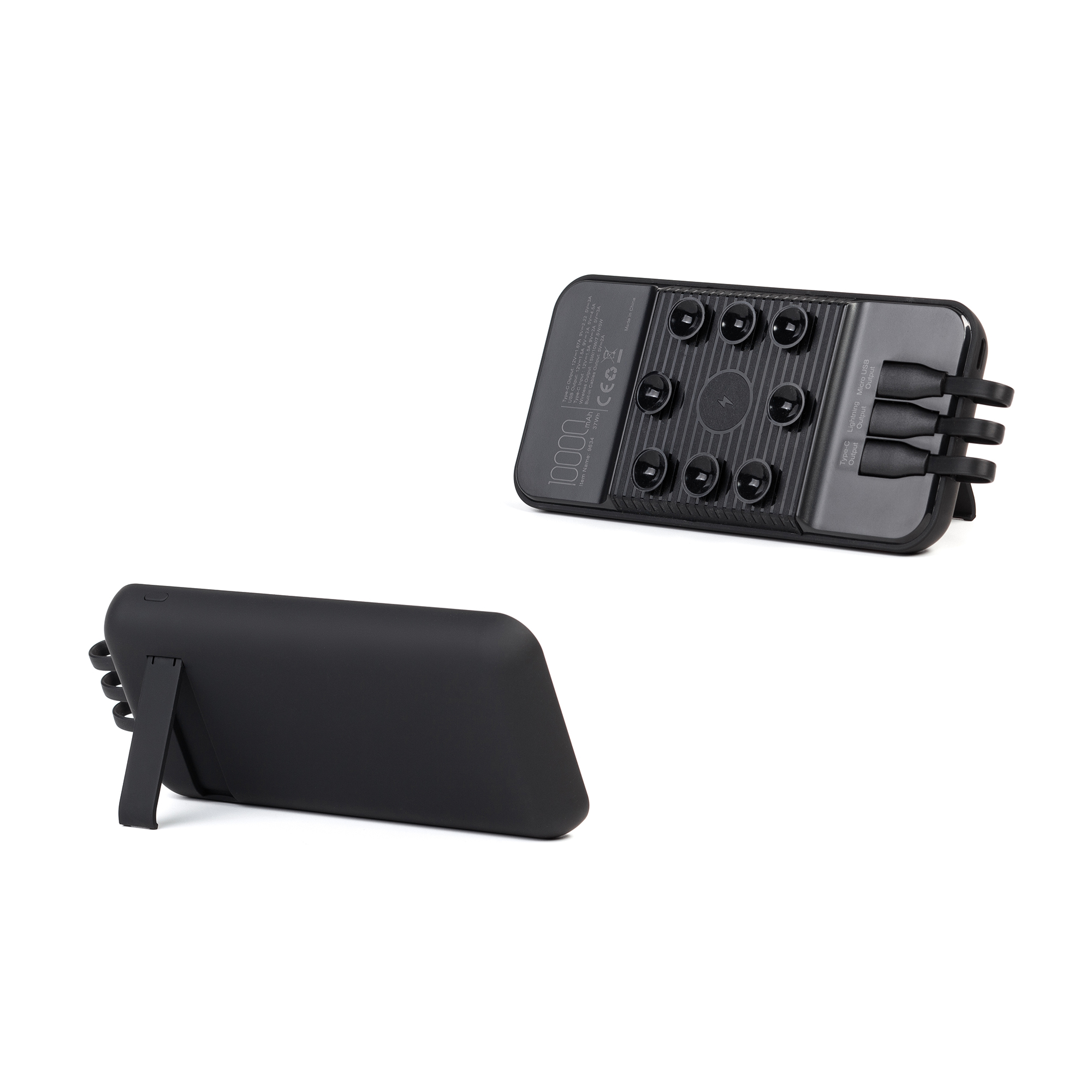 Беспроводное зарядное (22.5/15W) устройство "Topfull SOFTTOUCH" 10000 mAh с подсветкой лого, присосками, встроенными кабелями, с подставкой-4