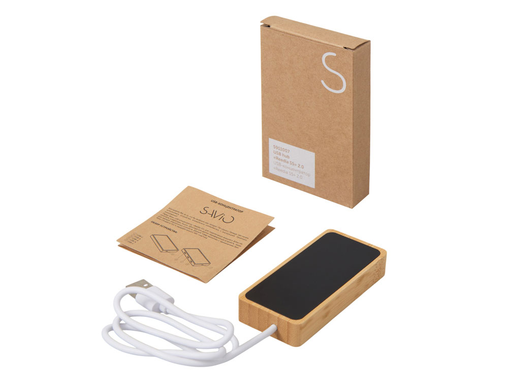 USB хаб с подсветкой лого Reedia S5, 3*USB, 1*Type C, бамбук, черный-8