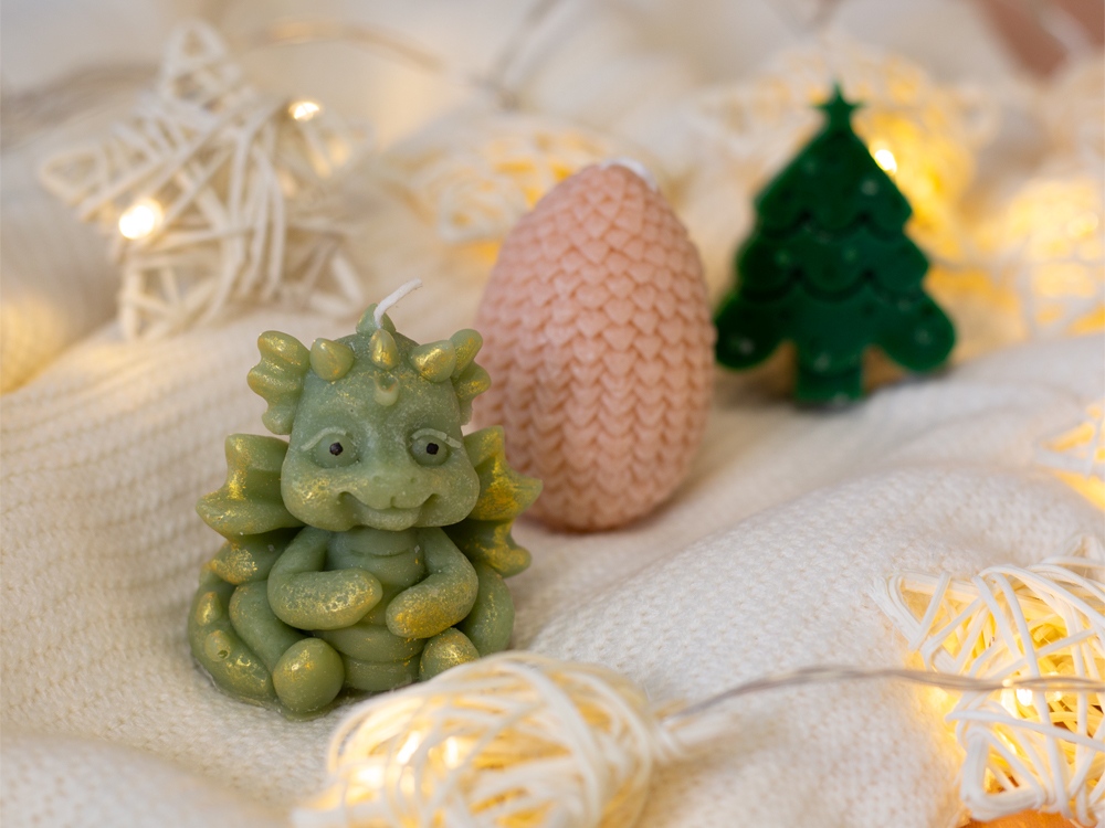 Свечи на подставке Дракон, яйцо дракона, елочка-15