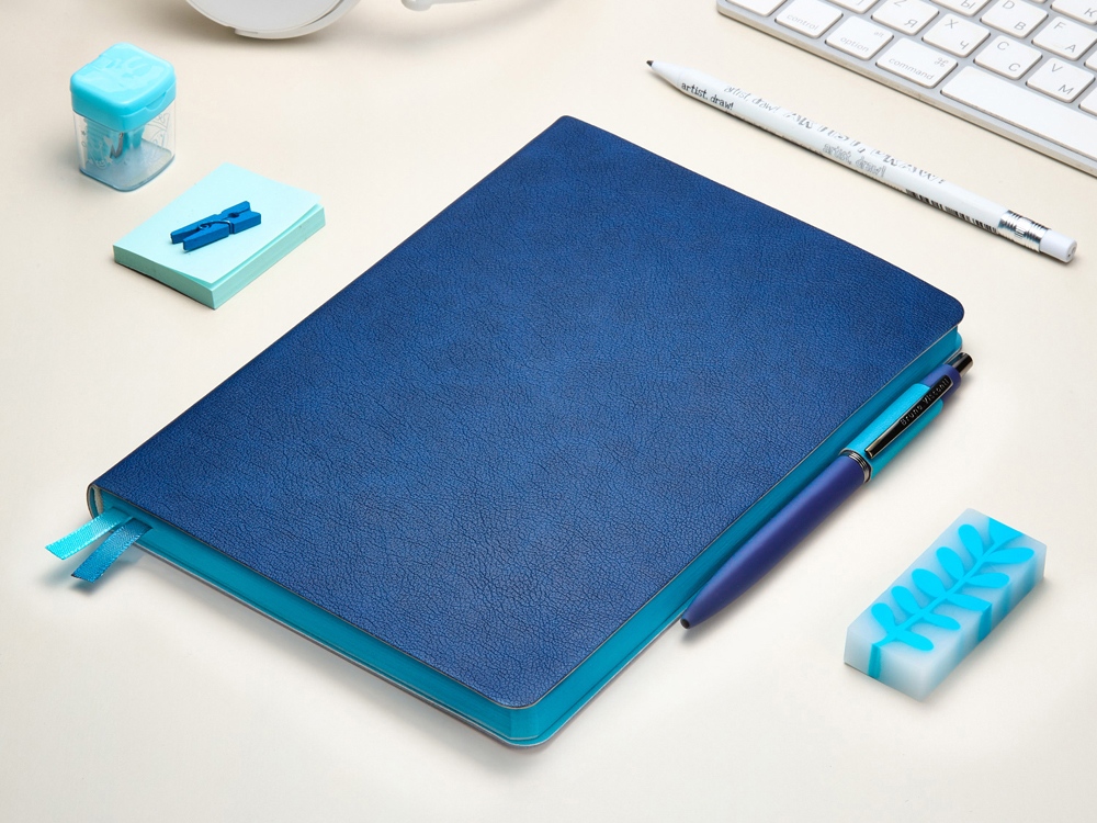 Ежедневник А5 датированный Boston 2026, синий с голубым обрезом-11