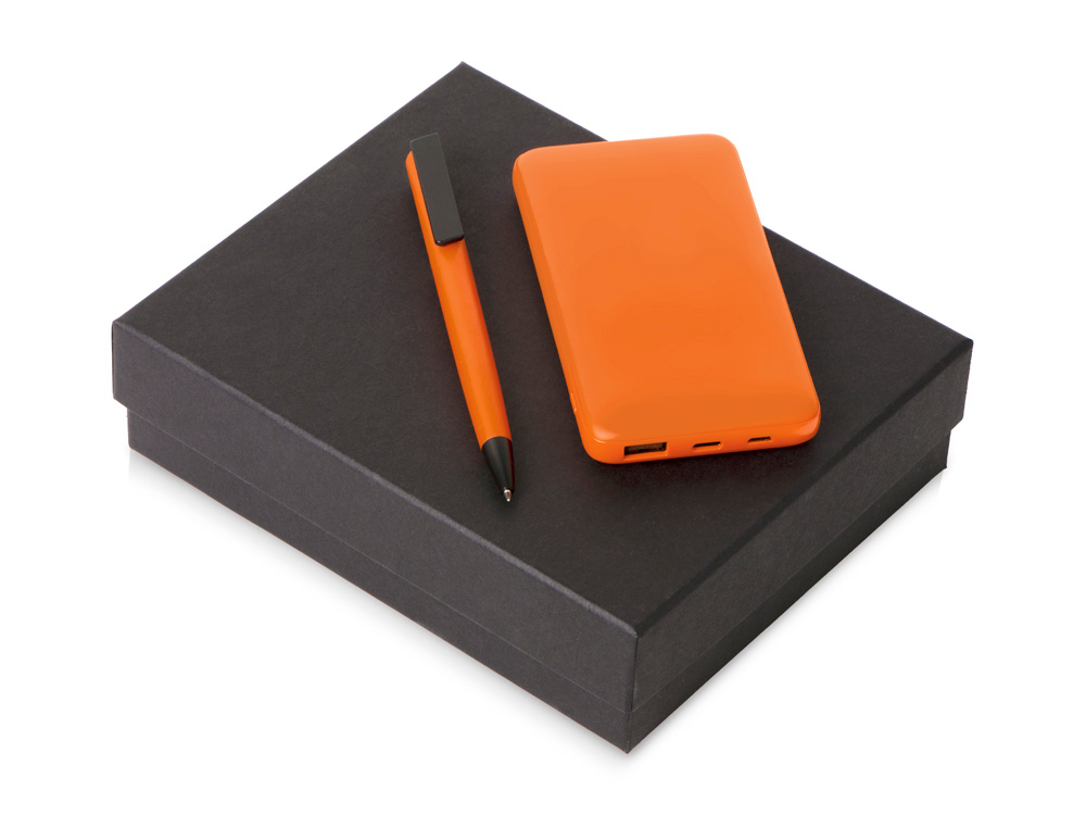 Подарочный набор c пластиковой ручкой, повербанком С2, 10000 mAh, оранжевый-0