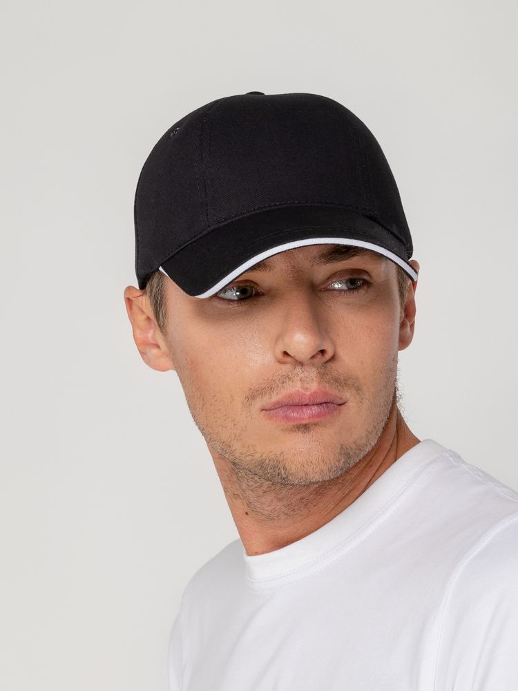 Бейсболка Canopy, черная с белым кантом-2