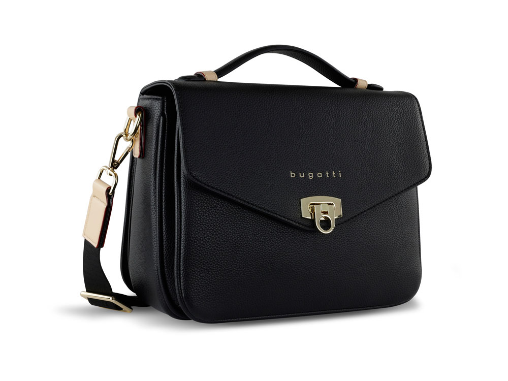 Сумка женская BUGATTI Ella, чёрная, полиуретан, 29х10х22 см-0