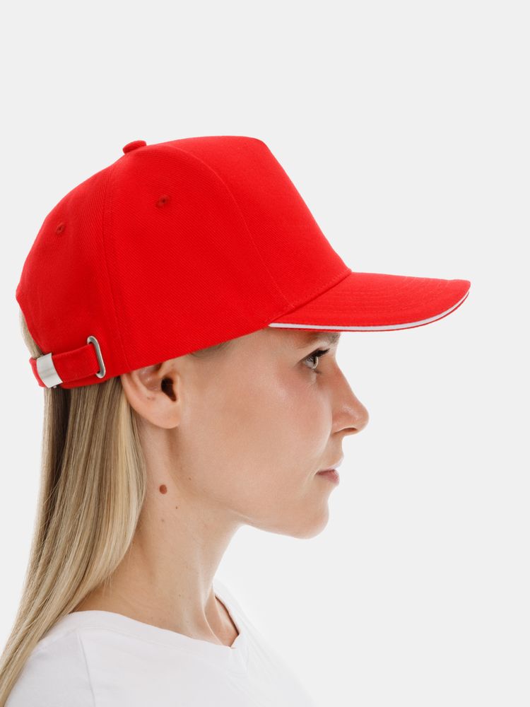 Бейсболка Classic 2.0, красная с белым кантом-3