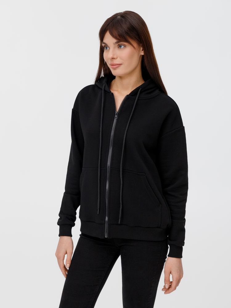 Толстовка унисекс оверсайз на молнии Zippy Terry, черная-0