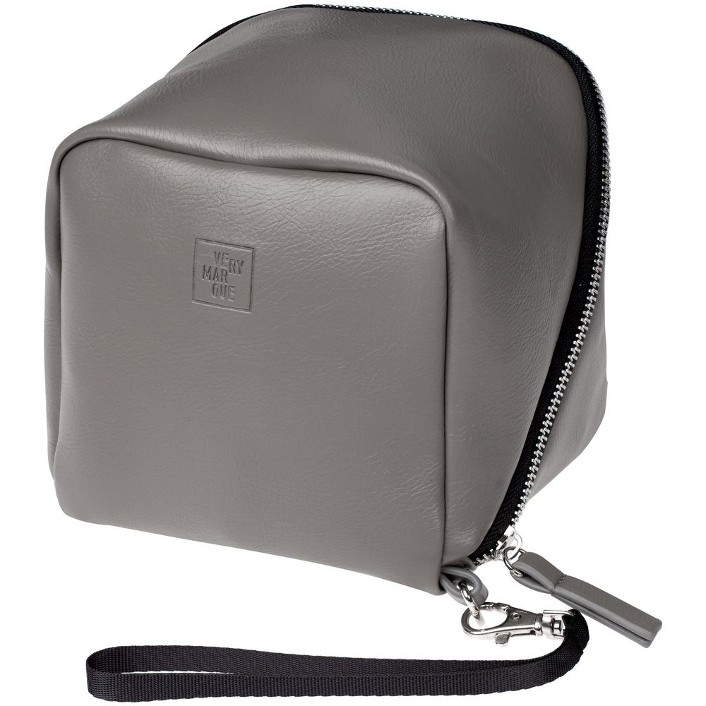 Дорожная косметичка Cubo, серая с логотипом-0