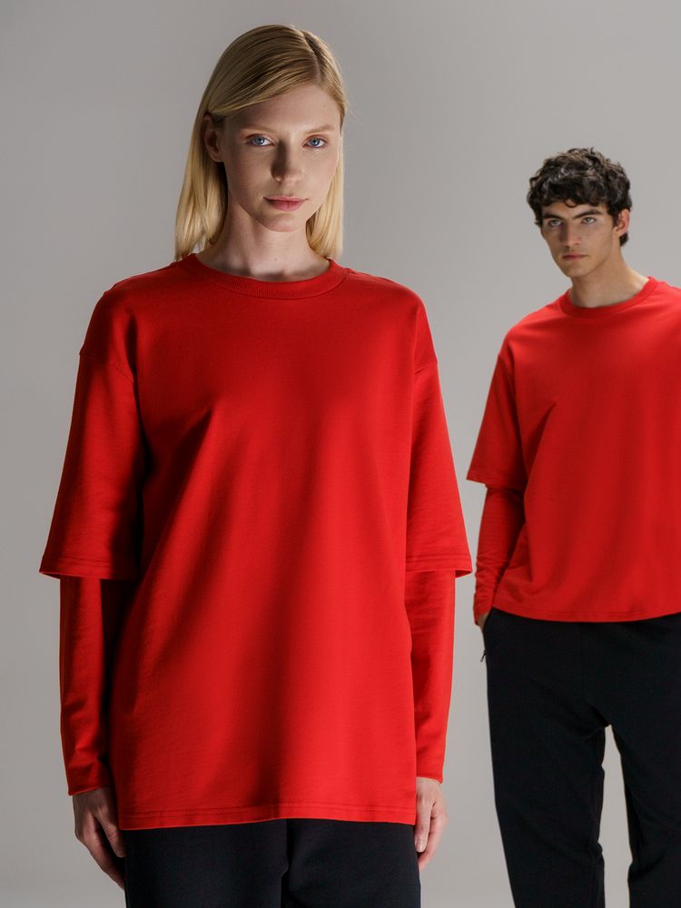 Футболка оверсайз с двойным рукавом Kosmos, красная-4