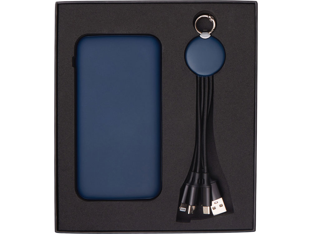 Набор из внешнего акуумулятора и универсального кабеля с подсветкой лого Reserve LED, 10000mAh, темно-синий-4