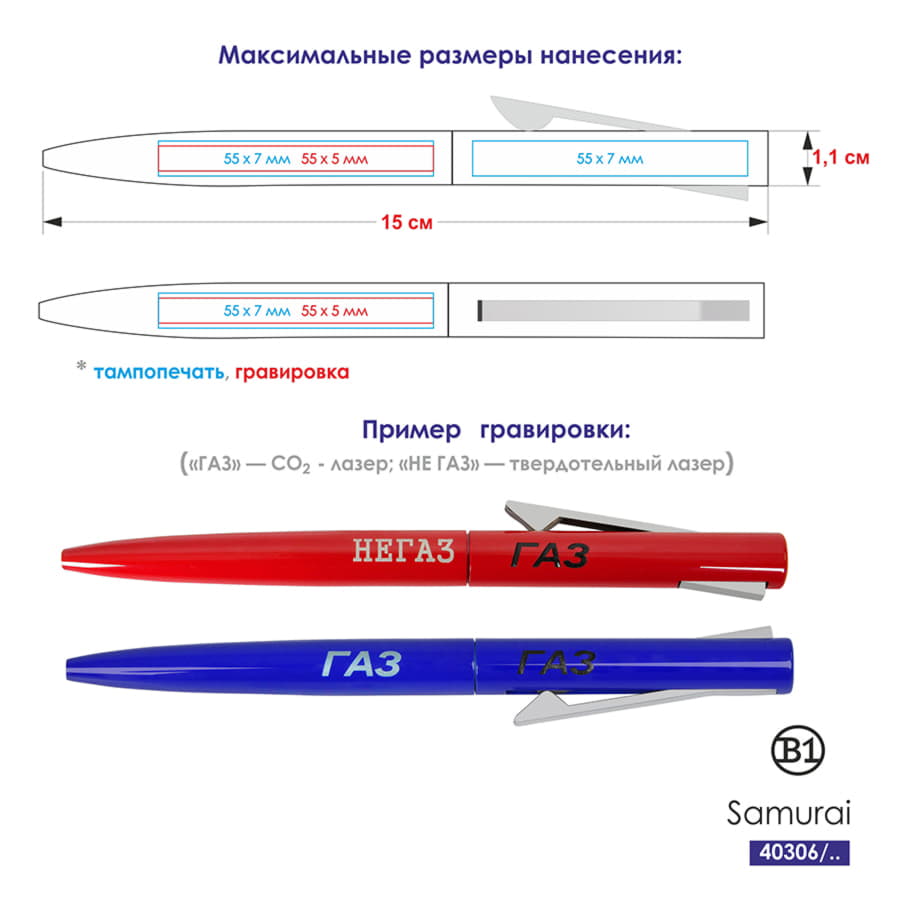 Ручка шариковая SAMURAI, графит, серый-1