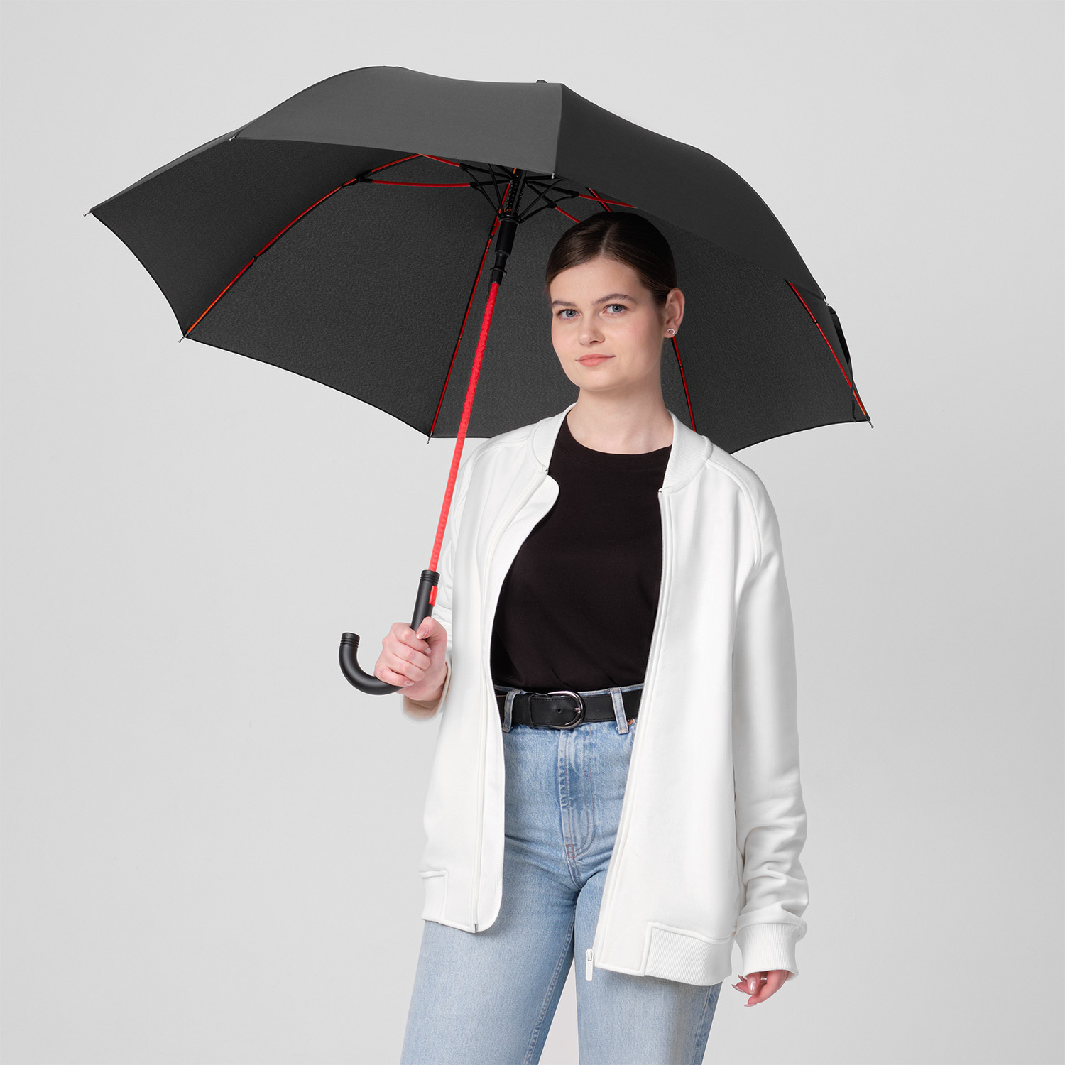 Зонт-трость Quantum, черный/красный-5