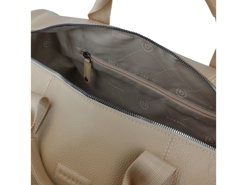 Сумка дорожная BUGATTI Elsa, песочного цвета, воловья кожа/полиэстер, 47х22х24 см-4