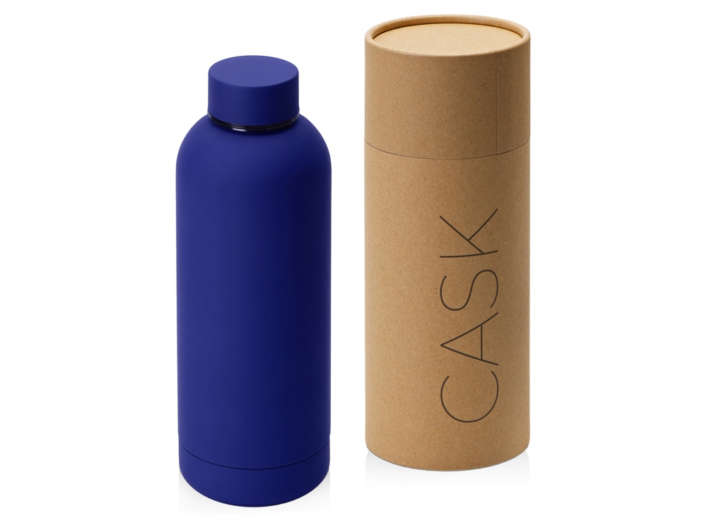 Вакуумная термобутылка Cask Waterline, soft touch, 500 мл, тубус, синий-0