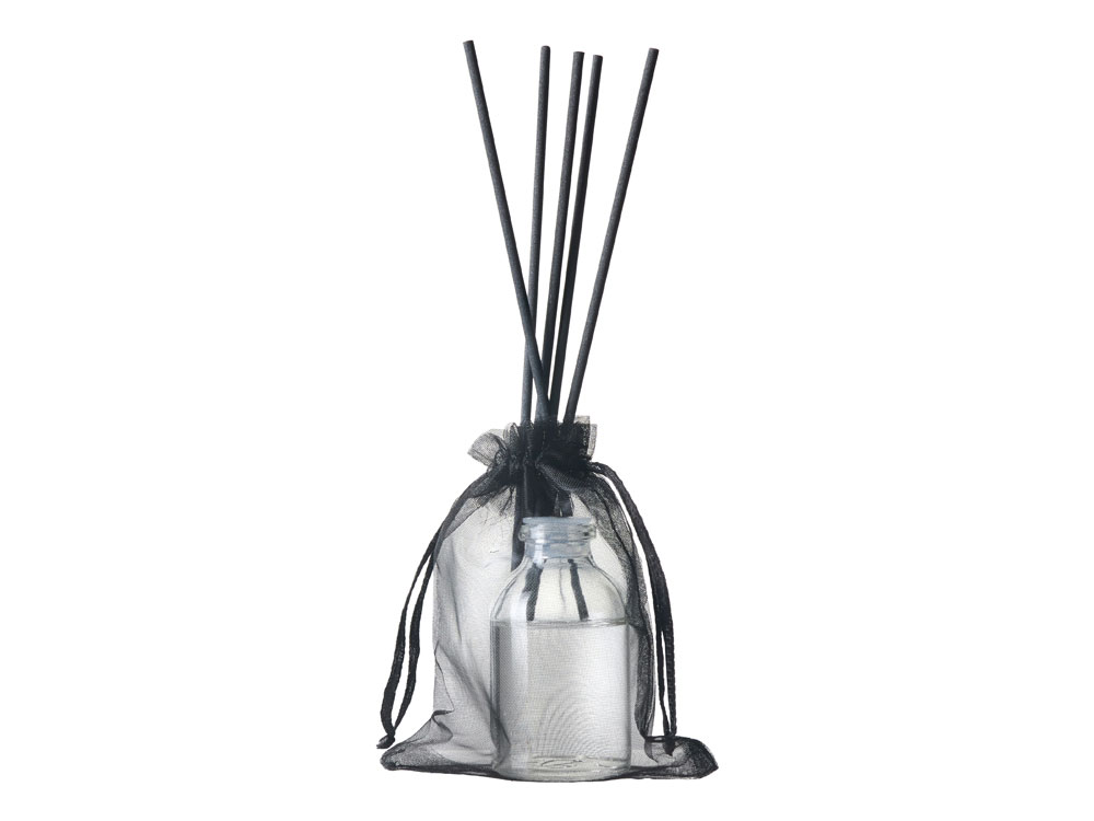 Диффузор с ароматом Еловые шишки и хвоя, 30мл, стекло, пробка, палочки 5 шт., мешочек из органзы черный-1