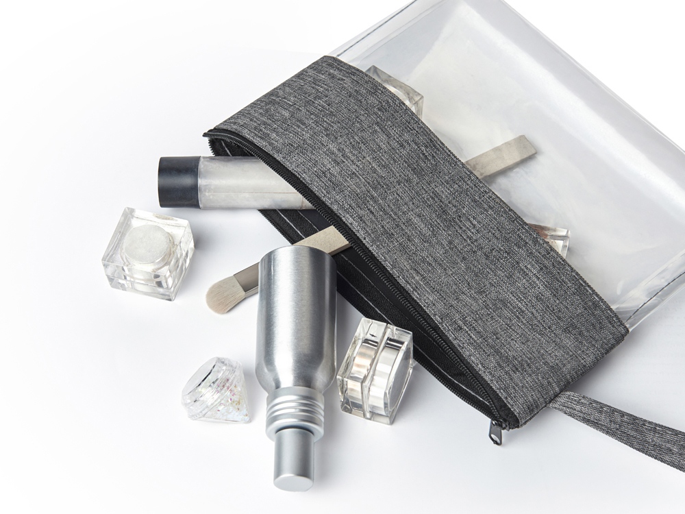 Косметичка из PVC и ткани Leony, прозрачный/темно-серый-1