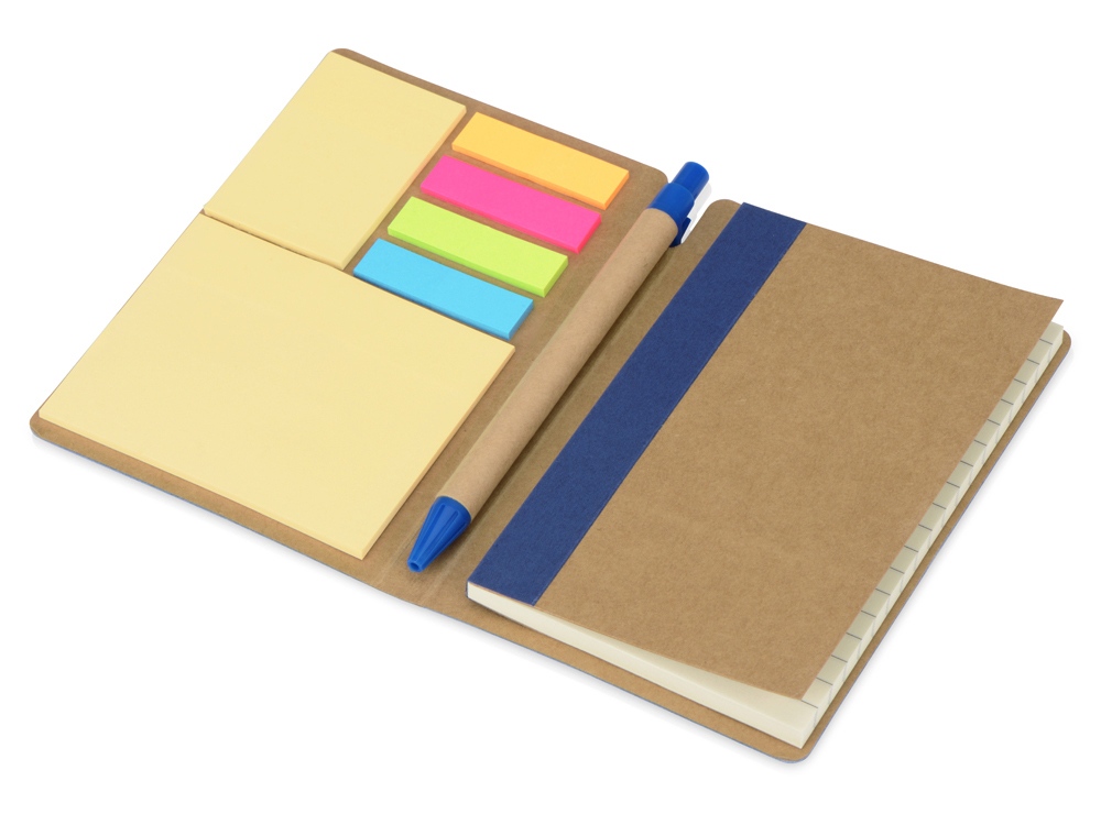 Блокнот А6 Write and stick с ручкой и набором стикеров, синий-1