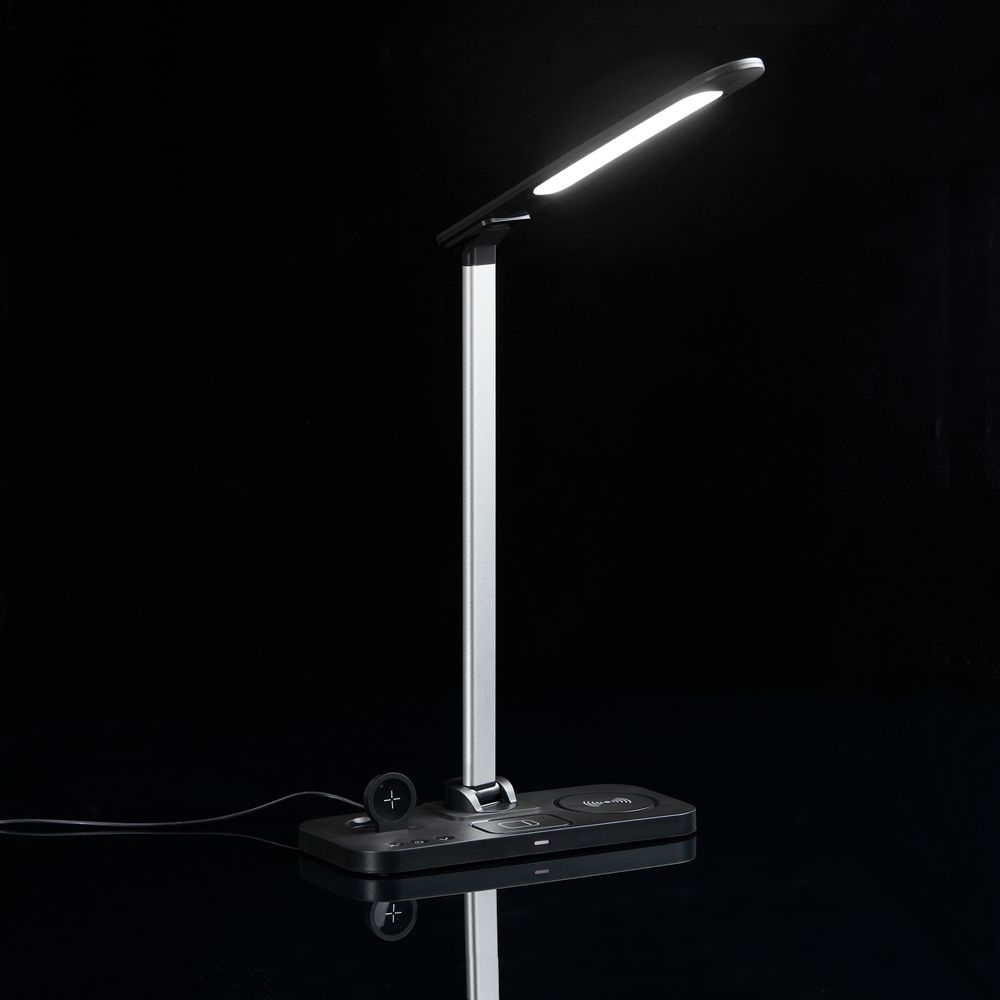 Настольная лампа с беспроводной зарядкой Power Light, черная-3