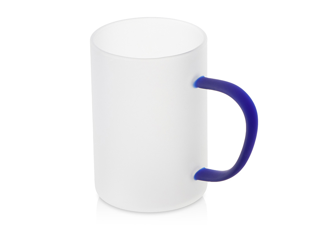 Стеклянная матовая кружка Акцент с цветной ручкой для сублимации, синий-0