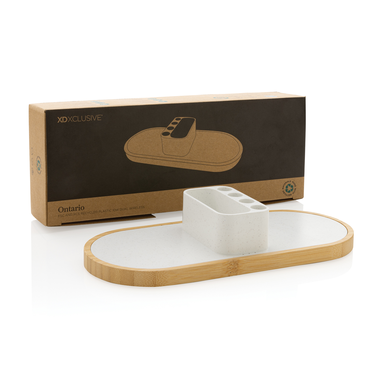 Док-станция Ontario 2-в-1 с органайзером из переработанного пластика RCS, 10 Вт-1