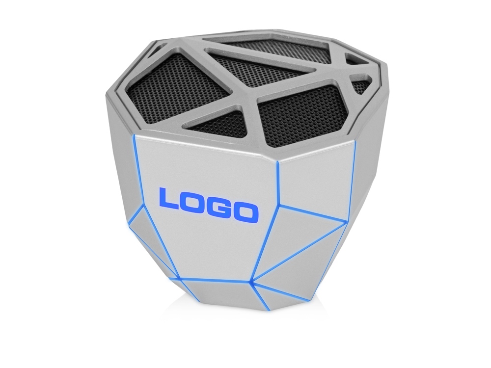 Портативная колонка Geo, серебристый + синяя подсветка-0