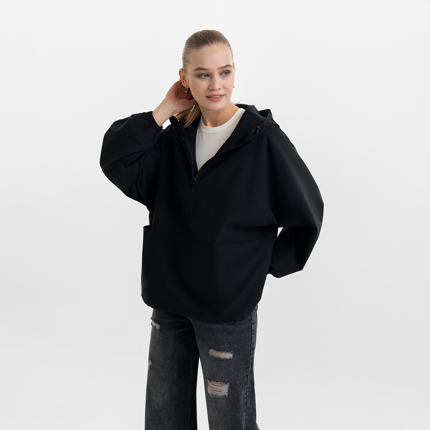 Ветровка (анорак) оверсайз унисекс RISSMAN, черная-2