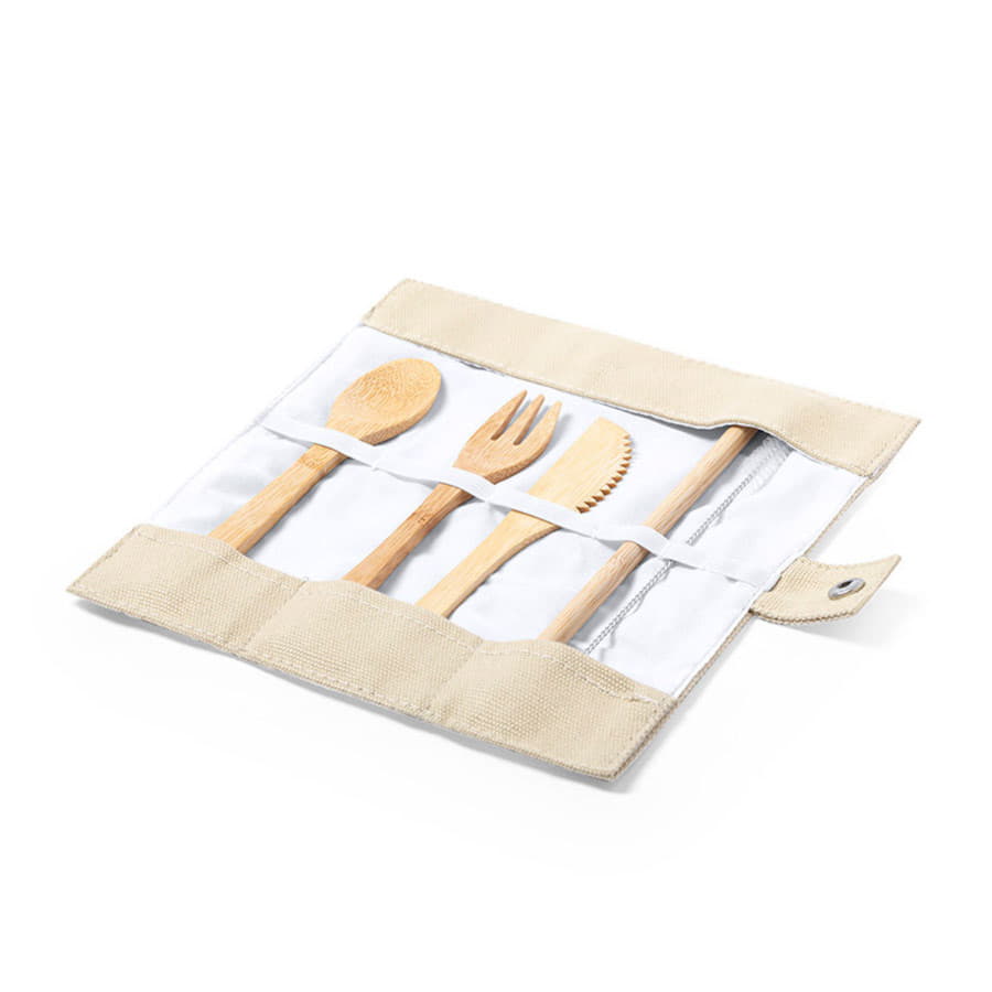 Набор столовых приборов CORPAX в чехле: ложка, вилка, нож, трубочка для питья и ершик для чистки трубочки, бежевый-2