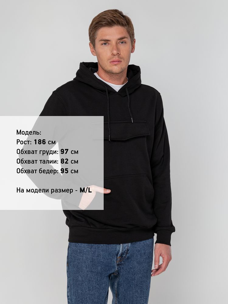 Худи унисекс с карманом на груди Chest Pocket, черное-6