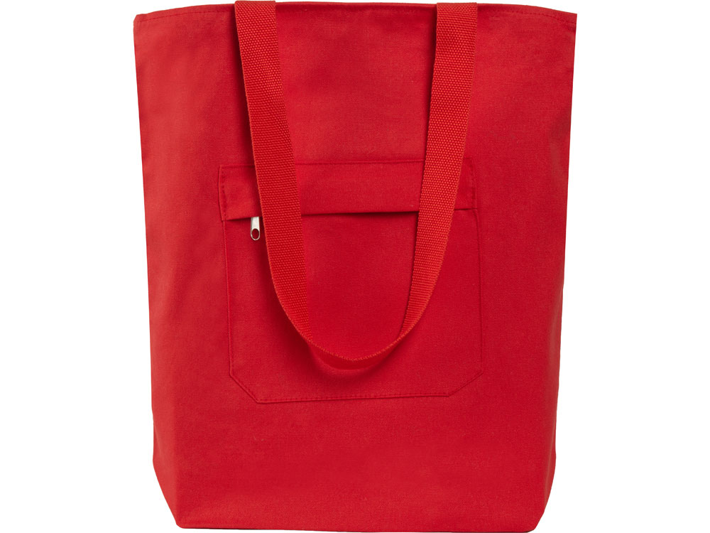 Сумка на молнии Zipper из хлопка 280 г c карманом на молнии спереди, красный-1