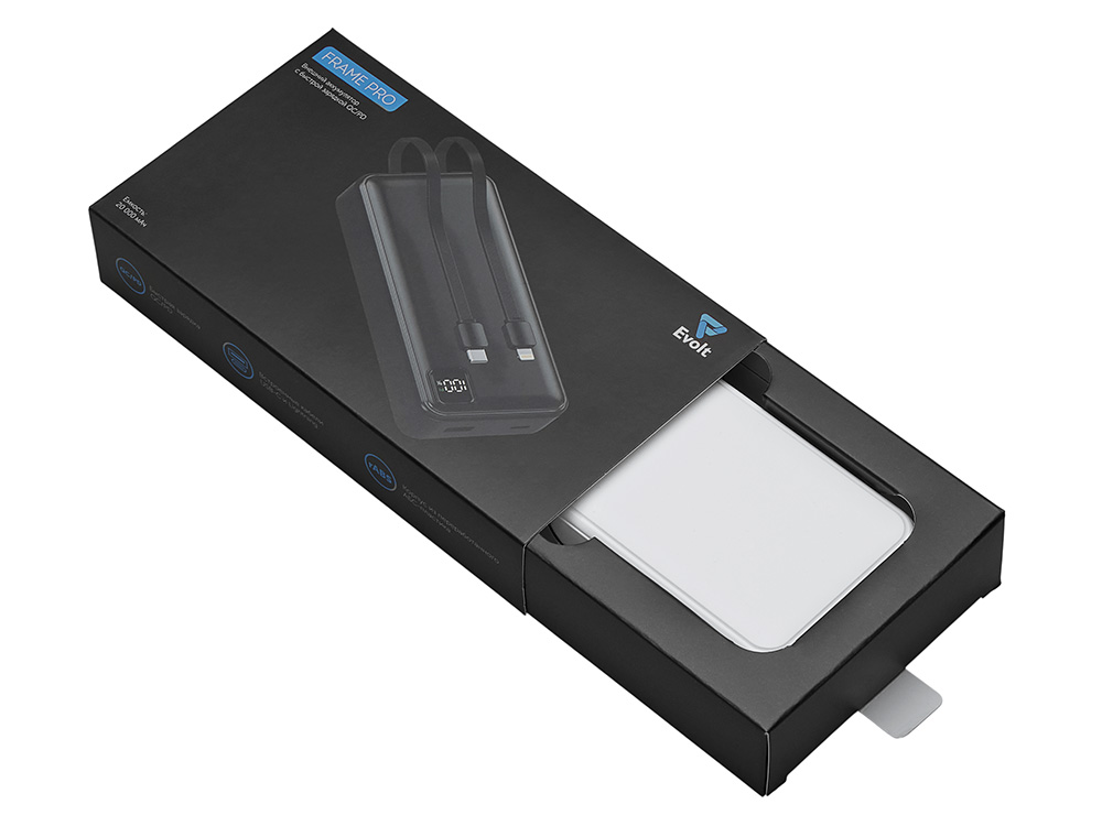 Внешний аккумулятор со встроенными кабелями Фрэйм Про, быстрая зарядка, 20000мач, белый-5