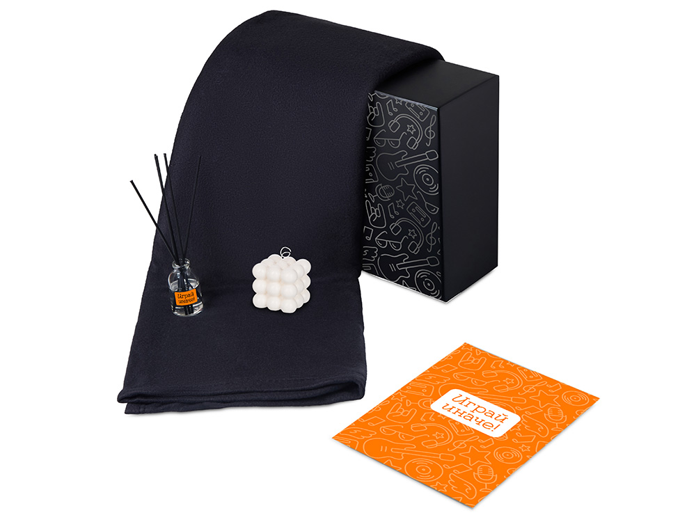 Подарочный набор с пледом, свечой и диффузором, черный-0