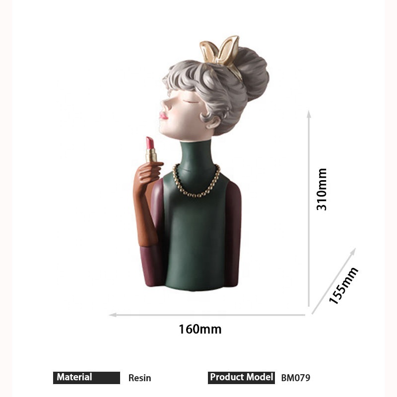 Статуэтка  &amp;quot;Девушка с помадой&amp;quot; , Зеленый/коричневый-3
