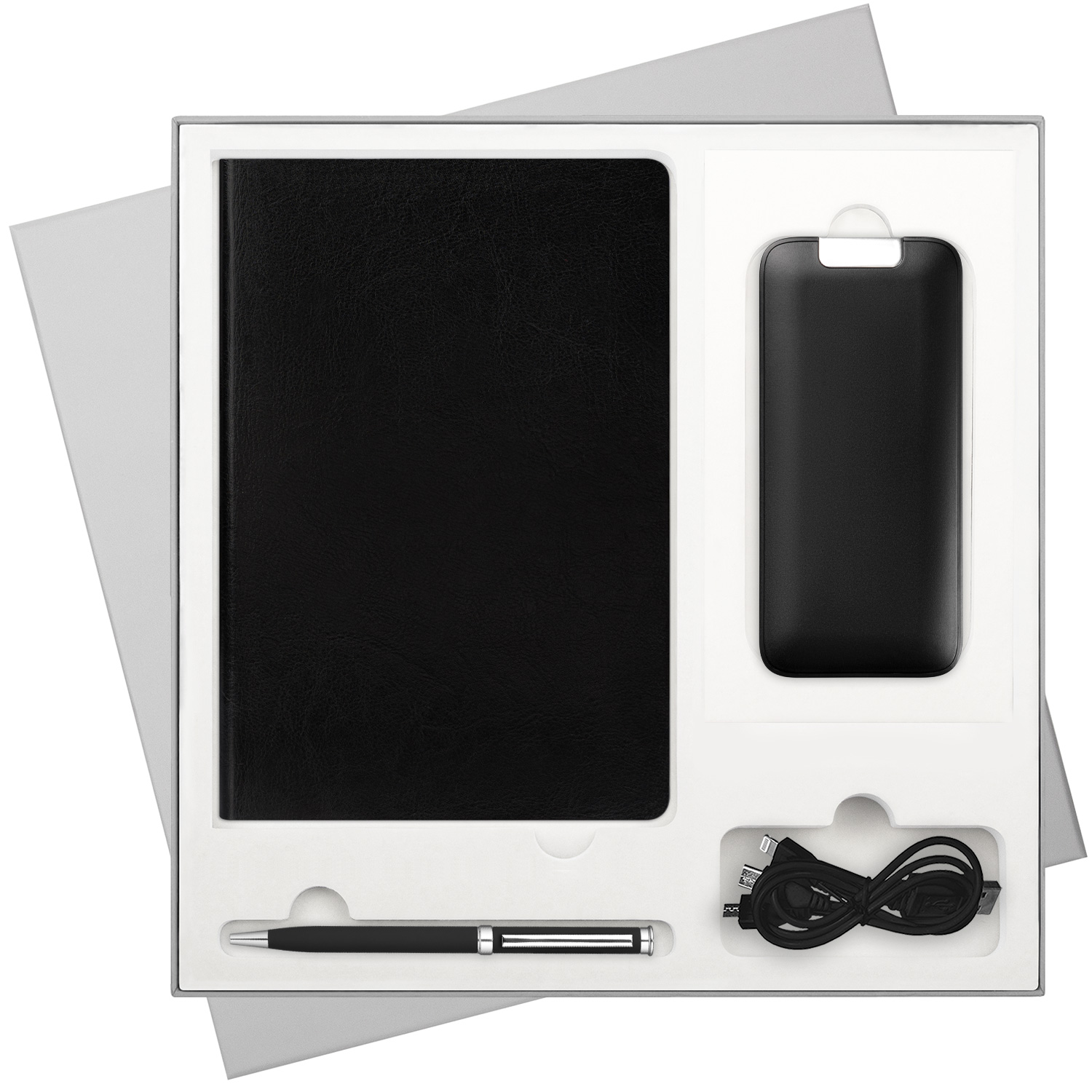 Подарочный набор Ривер Сайд (River side), черный/красный (ежедневник, ручка, аккумулятор)-0