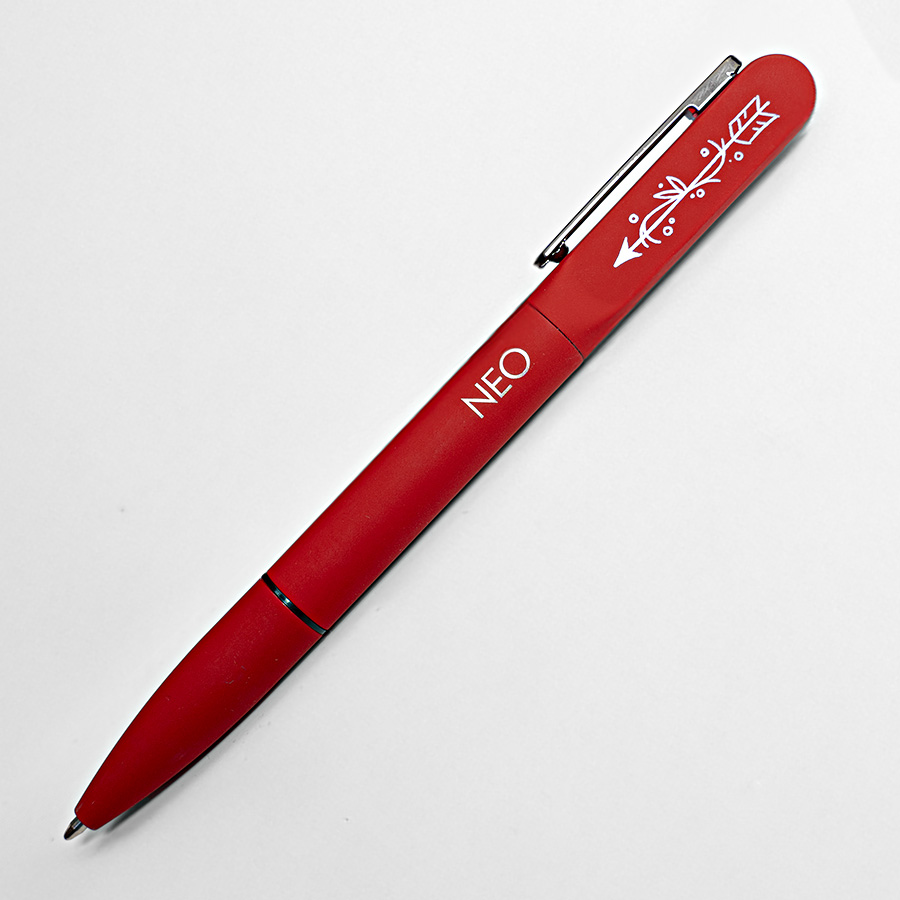 Ручка шариковая NEO с подсветкой после гравировки, soft touch, красный, серый-3