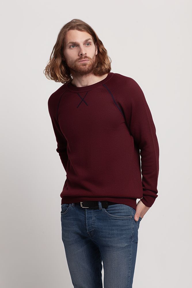 Джемпер Stitch с контрастной отделкой, бордовый с синим-2