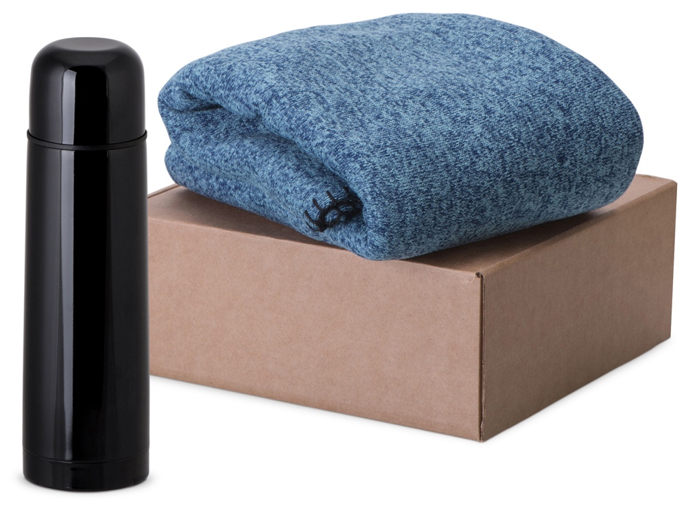 Подарочный набор Calmy с термосом и пледом, синий-0