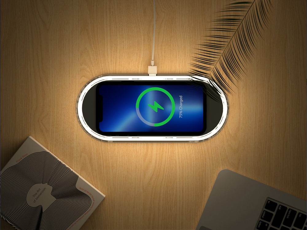 Ночник с беспроводной зарядкой и RGB подсветкой Miracle, 15 Вт, белый-9