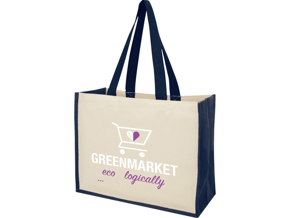 Сумка-тоут Varai для покупок из холщового хлопка и джута (плотность 320 г/м2), темно-синий-4