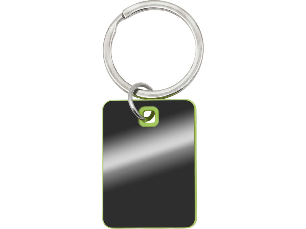 Металлический брелок с пластиковой цветной вставкой SteelPop Rct, серебристый с зеленым яблоком-1