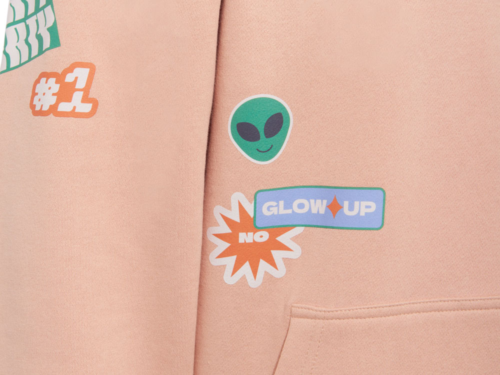 Толстовка с капюшоном оверсайз Berlin унисекс, лососевый, ДТФ, бренд тайп и лейбл-4