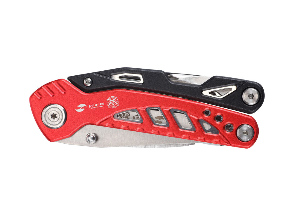 Мультитул Stinger, 105x30 мм, 11 функций, сталь/алюминий, красно-чёрный, в нейлоновом чехле-2