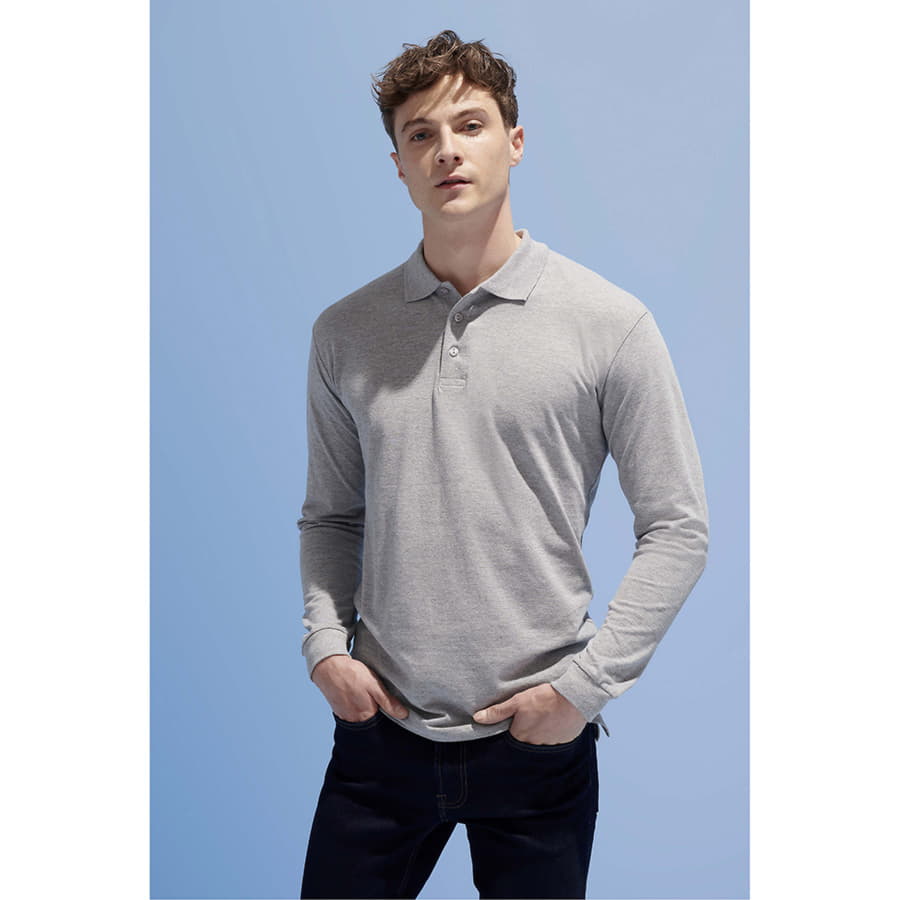 Рубашка поло STAR 170  с длинным рукавом, серый меланж-3