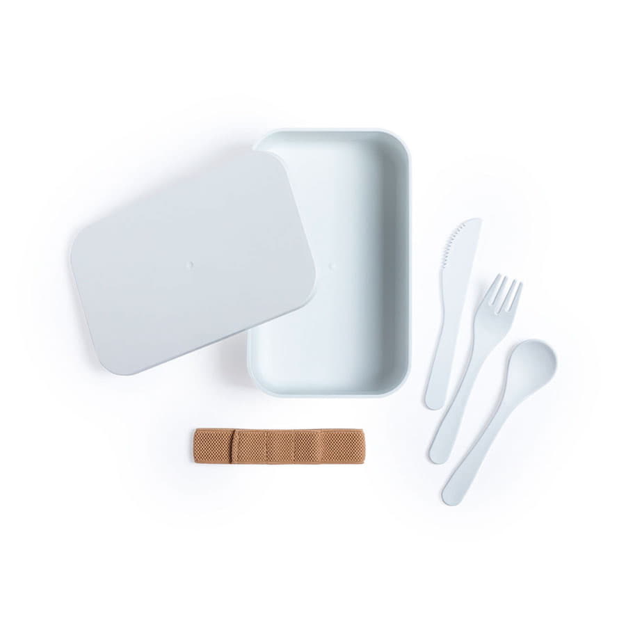 Ланч-бокс MOLKAS, ложка, вилка нож в комплекте, биоразлагаемый пластик, белый-2