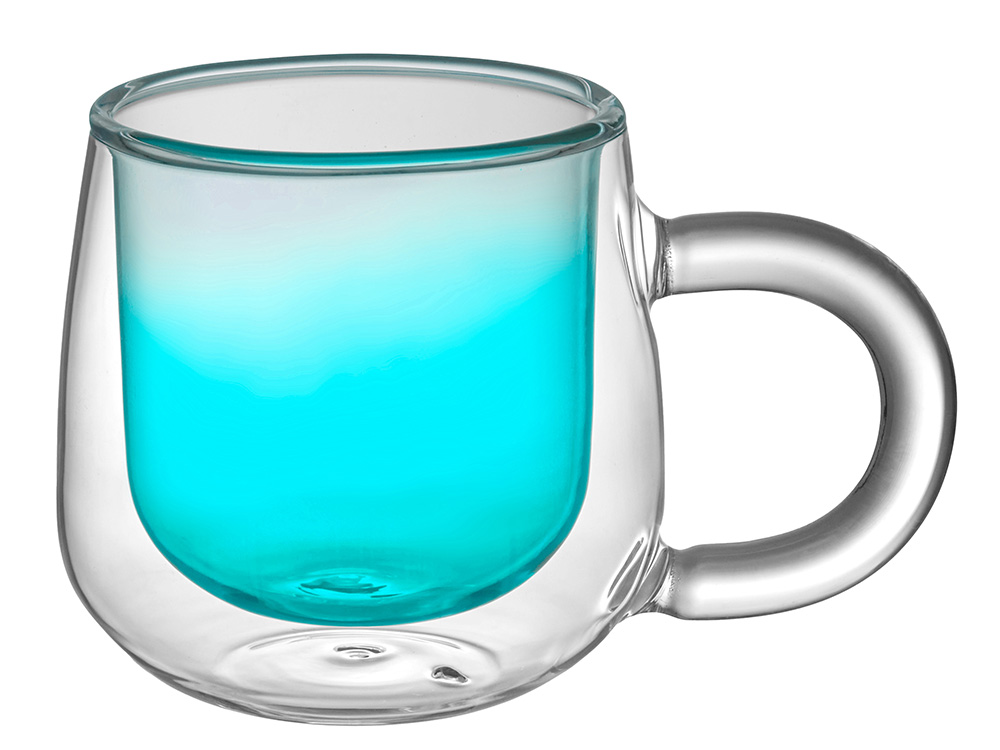 Кружка с двойными стенками с широкой ручкой и градиентным покрытием Fog, бирюзовый-1